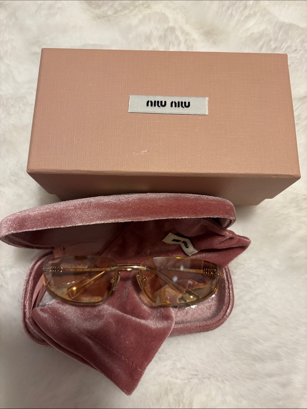 Miu Miu Pink Velvet Sunglasses Case with Light Pink Box and Matching Cloth